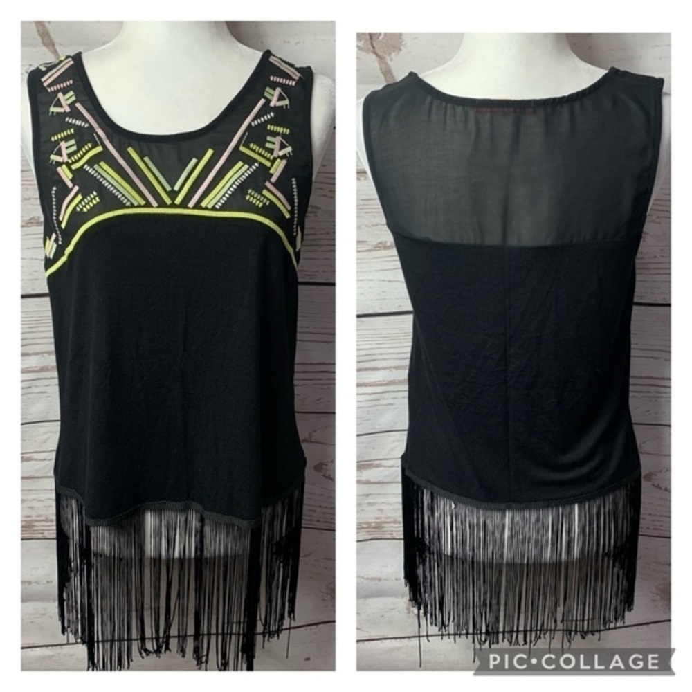 NWOT Lulumari Embroidered Fringe Tank Top